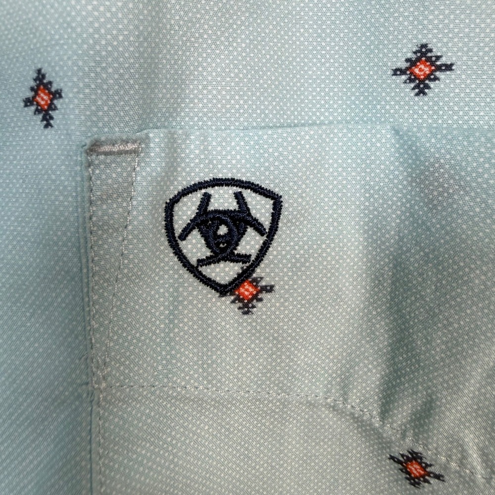 Ariat Royce Mens M Blue Geometric Diamond Western Short Sleeve Button Down Shirt - Picture 12 of 15